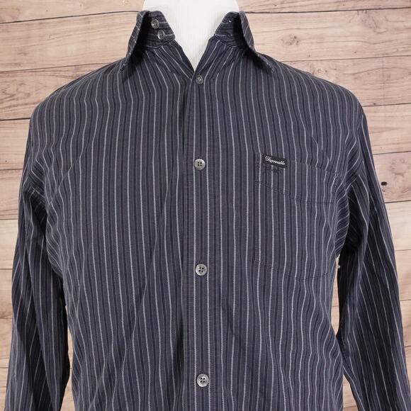 Faconnable Shirt Mens Small Black Gray Stripe Button Front Cotton Long Sleeve - Picture 1 of 8